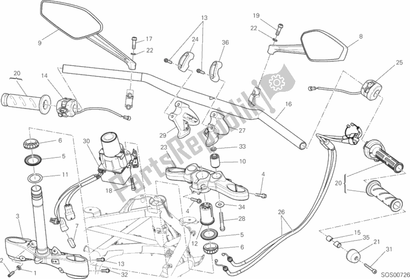 Todas as partes de Guidão do Ducati Diavel FL USA 1200 2017